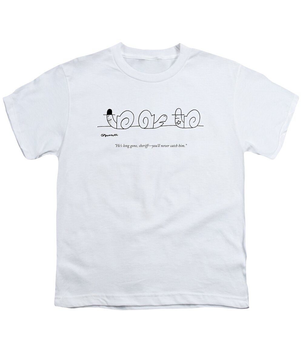 Cowboys Youth T-Shirt featuring the drawing He's Long Gone by Charles Barsotti