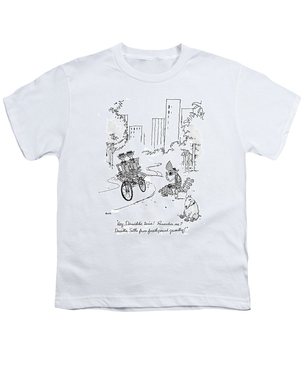 Park Benches Youth T-Shirt featuring the drawing Hey, Dinwiddie Twins! Remember Me? Drusilla by George Booth