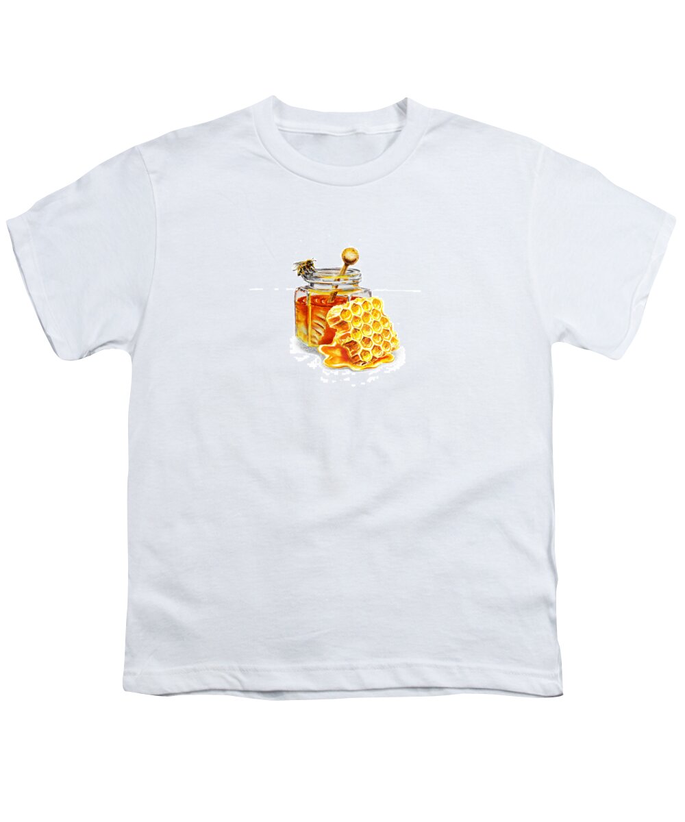 Honey Youth T-Shirt featuring the painting Honey Jar And Honeycomb by Irina Sztukowski