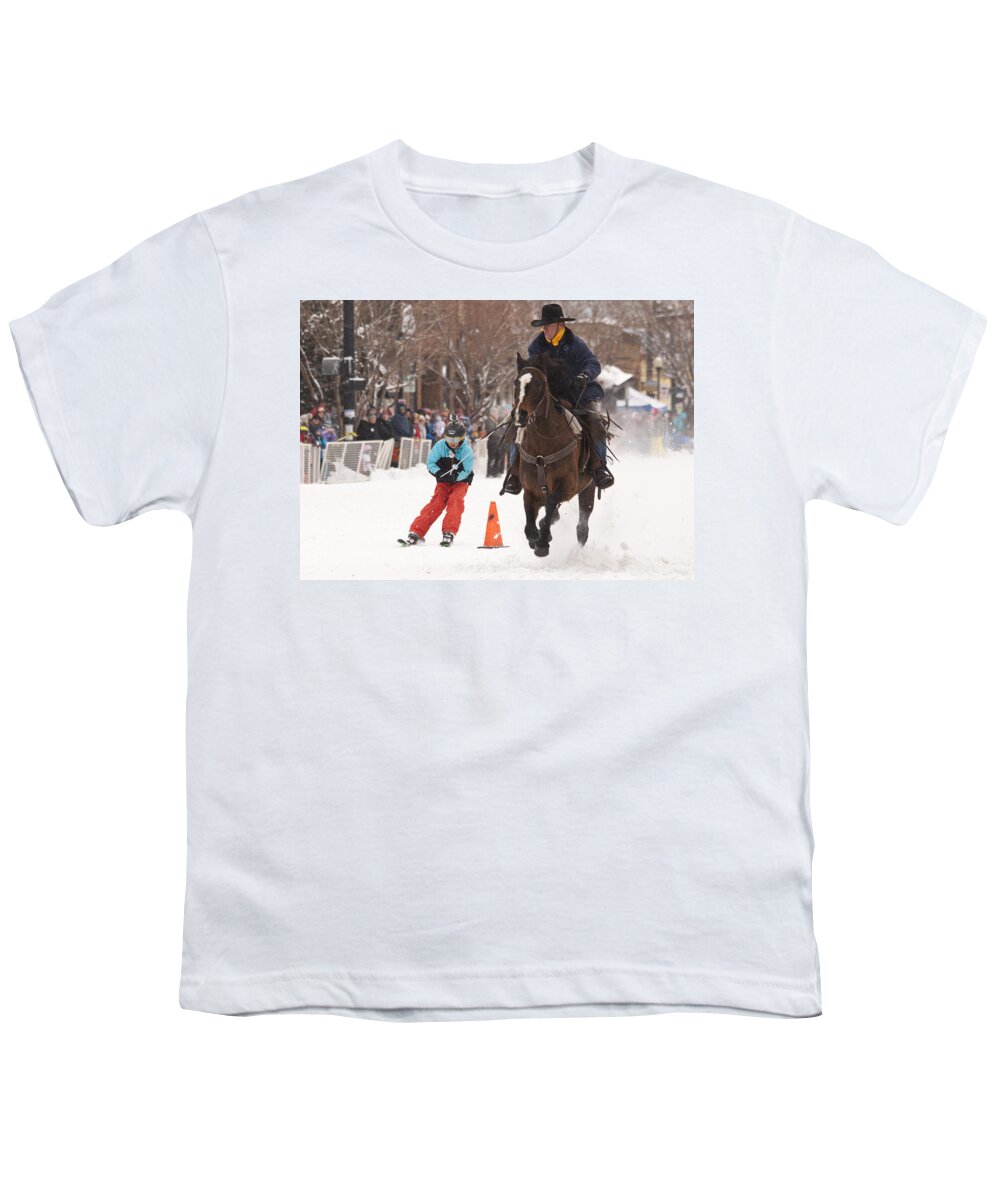 Horse And Skier Slalom Race Youth T-Shirt featuring the photograph Horse and Skier Slalom Race by Daniel Hebard