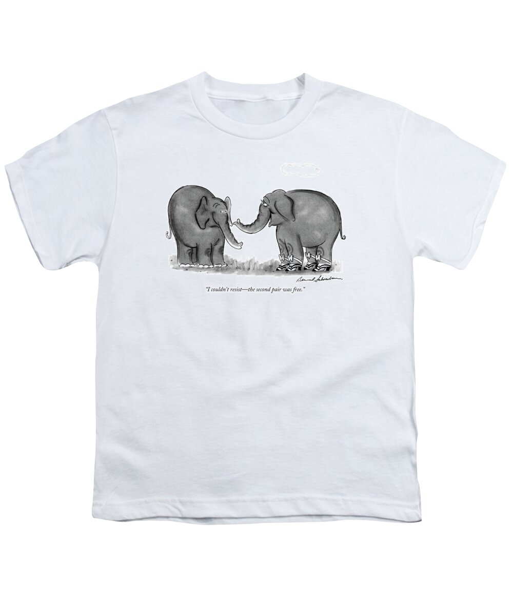 

 One Elephant Youth T-Shirt featuring the drawing I Couldn't Resist - The Second Pair Was Free by Bernard Schoenbaum