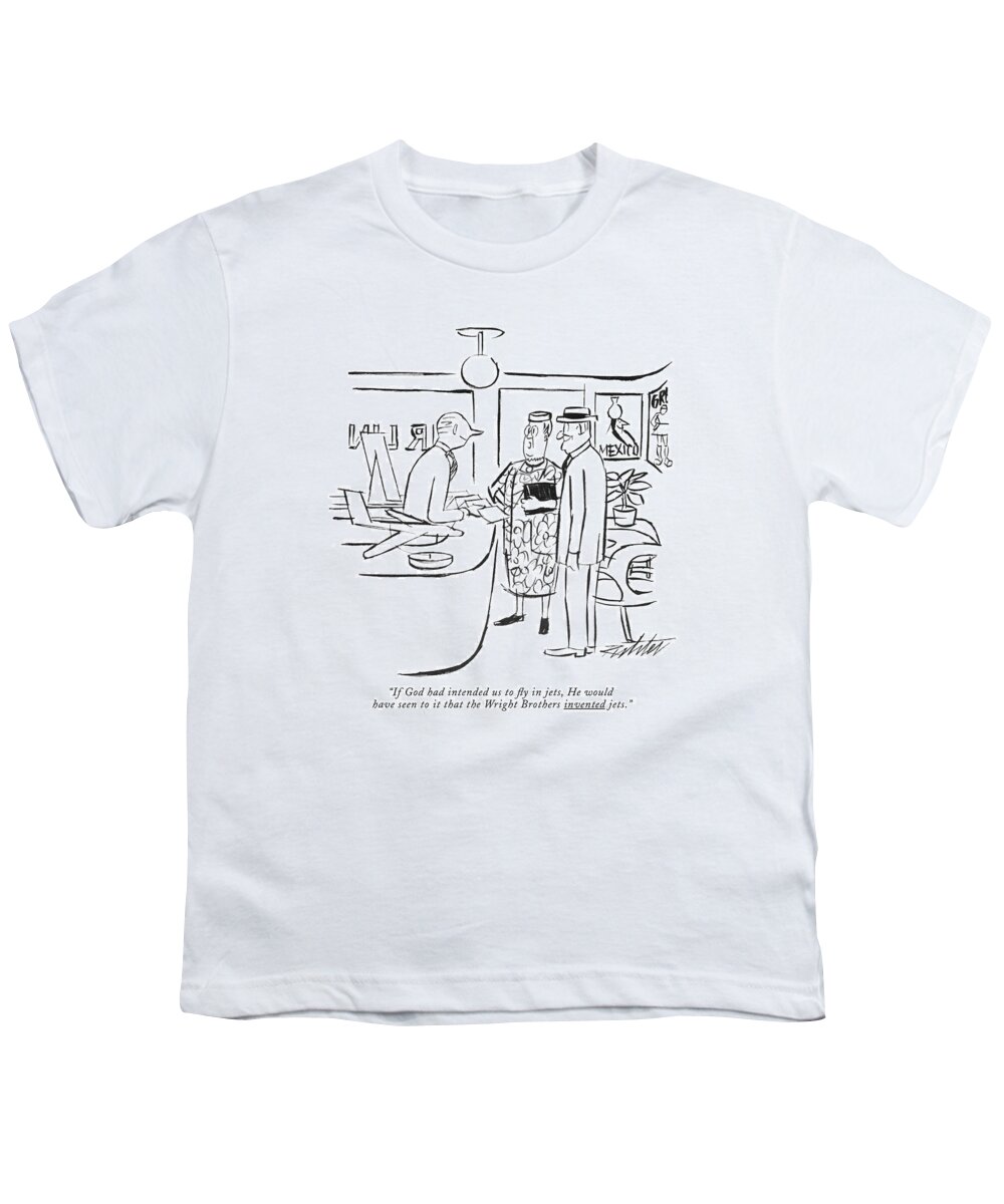 
(elderly Couple At Travel Agency.) Travel Youth T-Shirt featuring the drawing If God Had Intended Us To ?y In Jets by Mischa Richter
