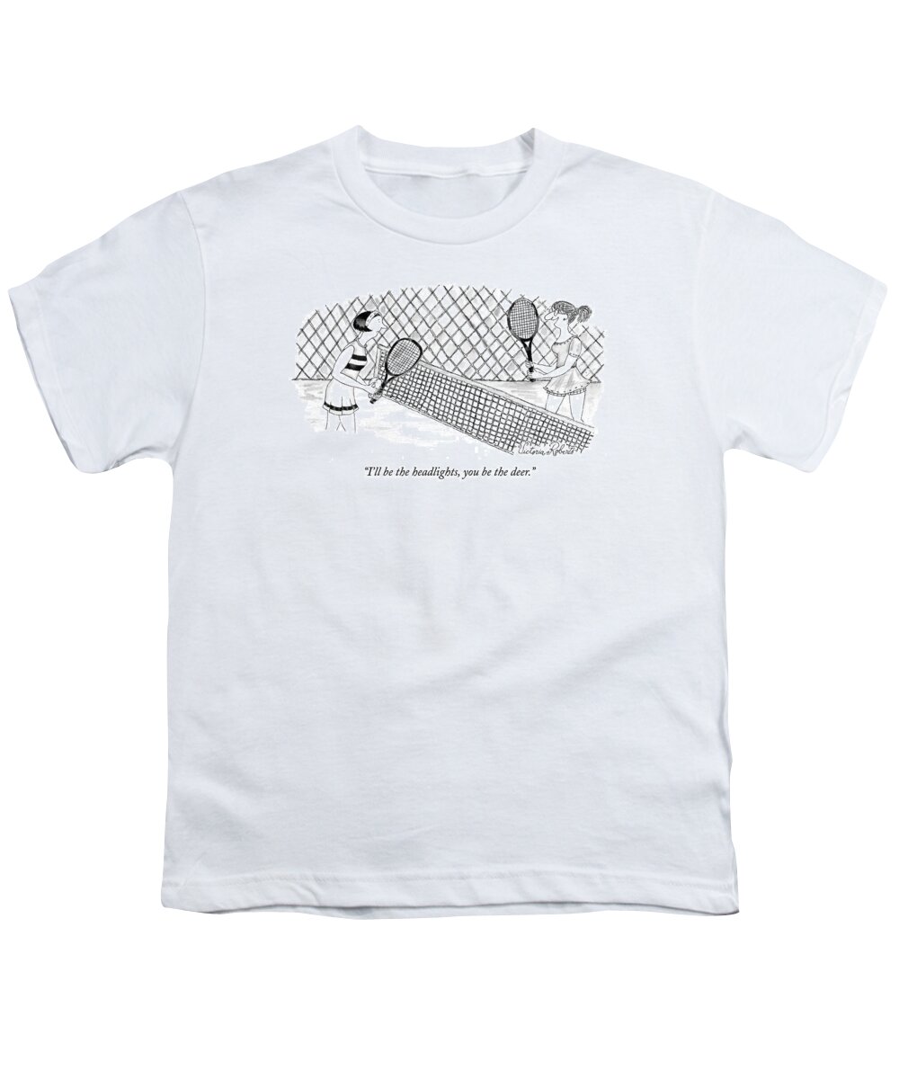 Tennis Youth T-Shirt featuring the drawing I'll Be The Headlights by Victoria Roberts