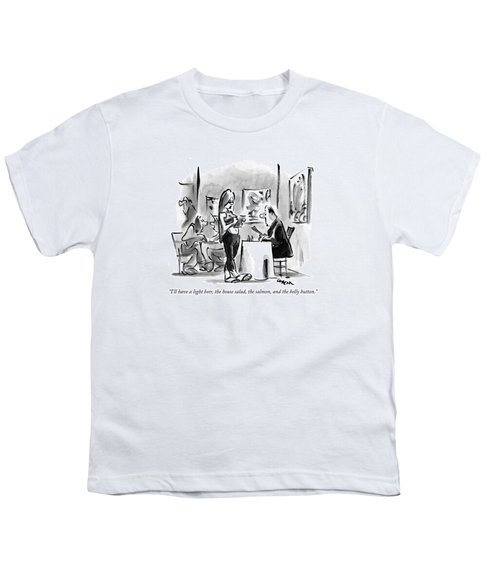 Dining Youth T-Shirt featuring the drawing I'll Have A Light Beer by Lee Lorenz