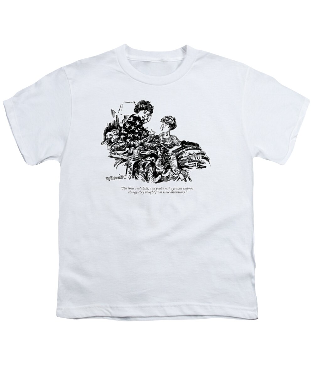 Bedroom Scenes Youth T-Shirt featuring the drawing I'm Their Real Child by William Hamilton