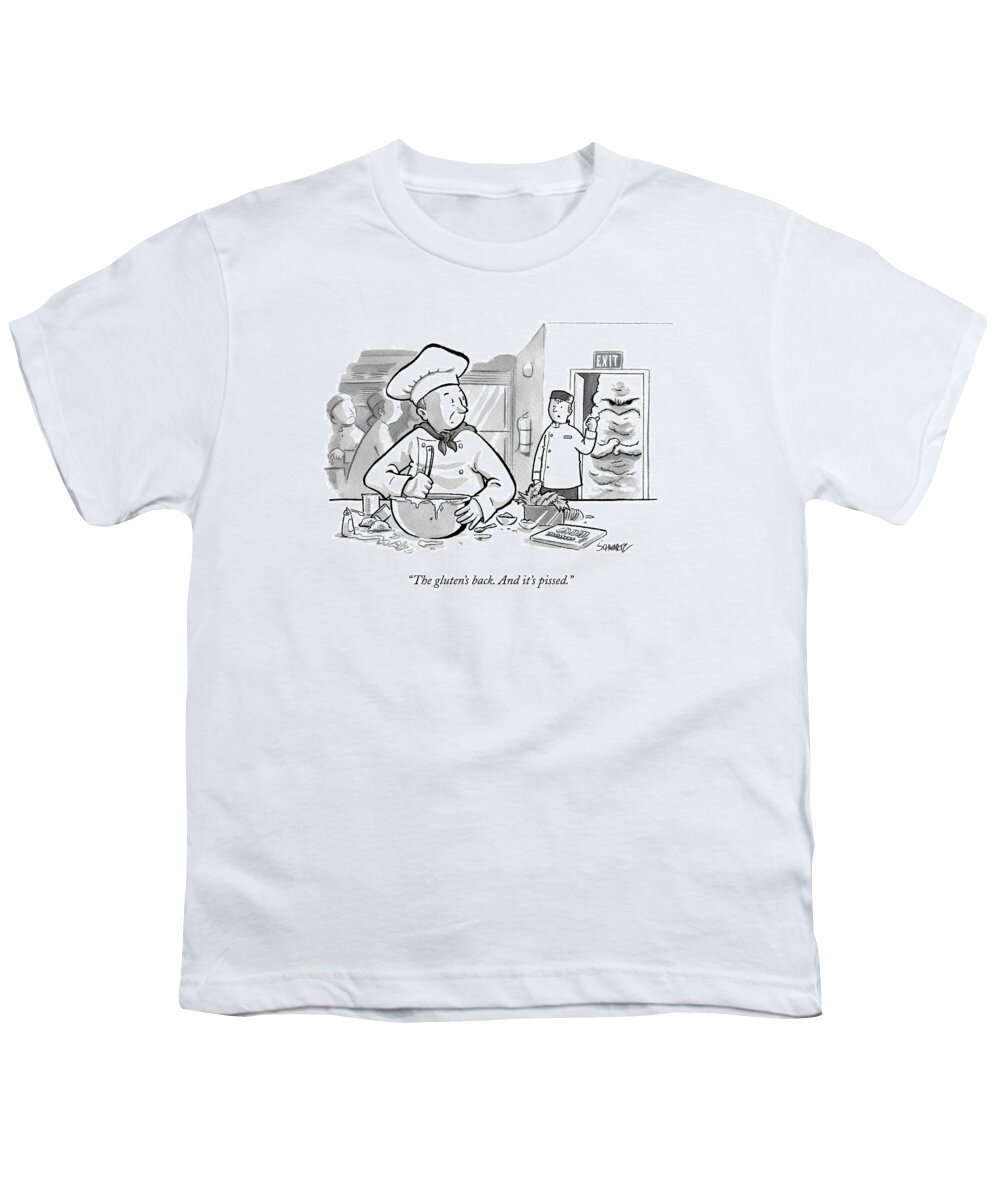 Food Youth T-Shirt featuring the drawing In A Baker's Kitchen by Benjamin Schwartz