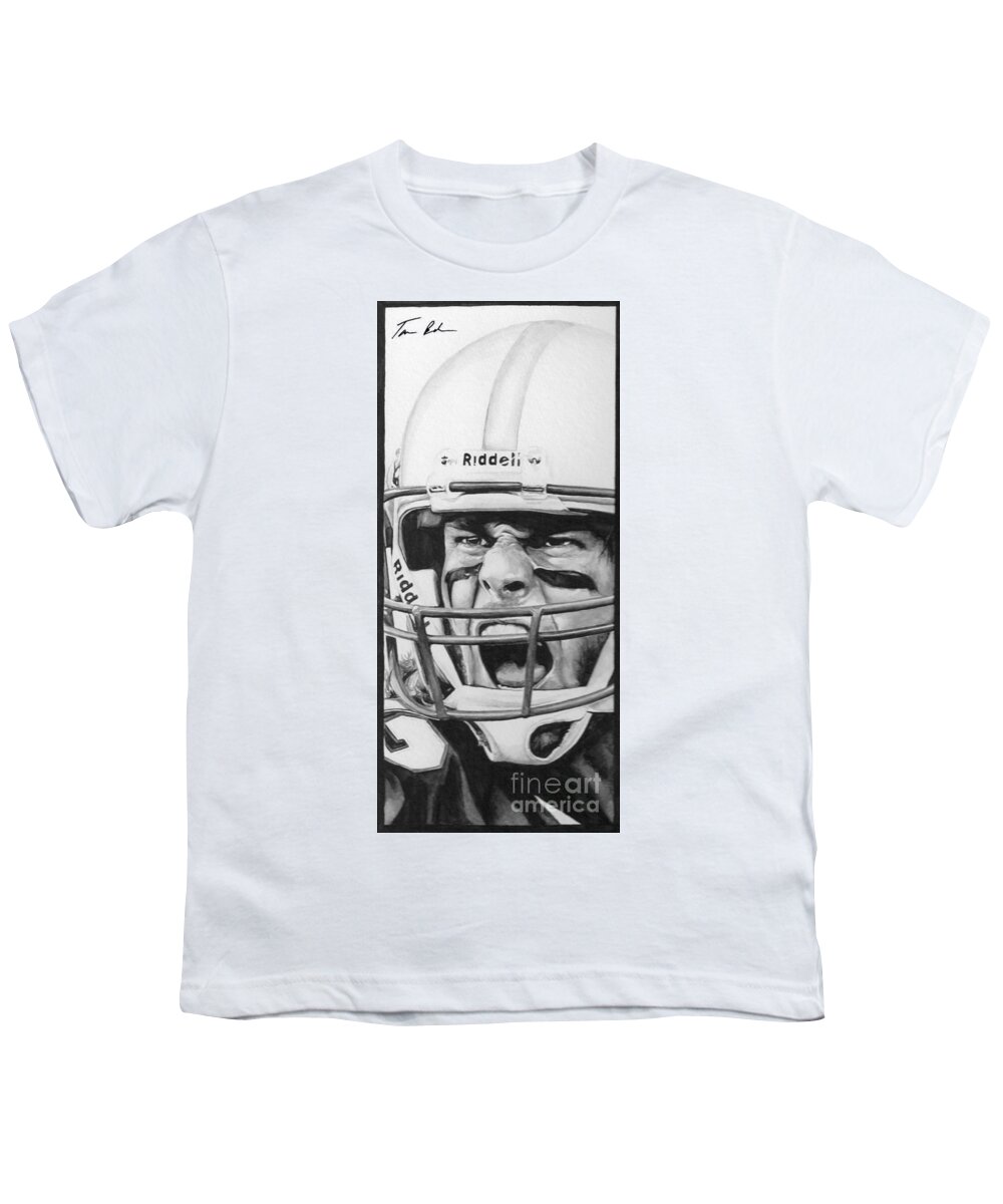 Football Youth T-Shirt featuring the painting Intensity Tom Brady by Tamir Barkan
