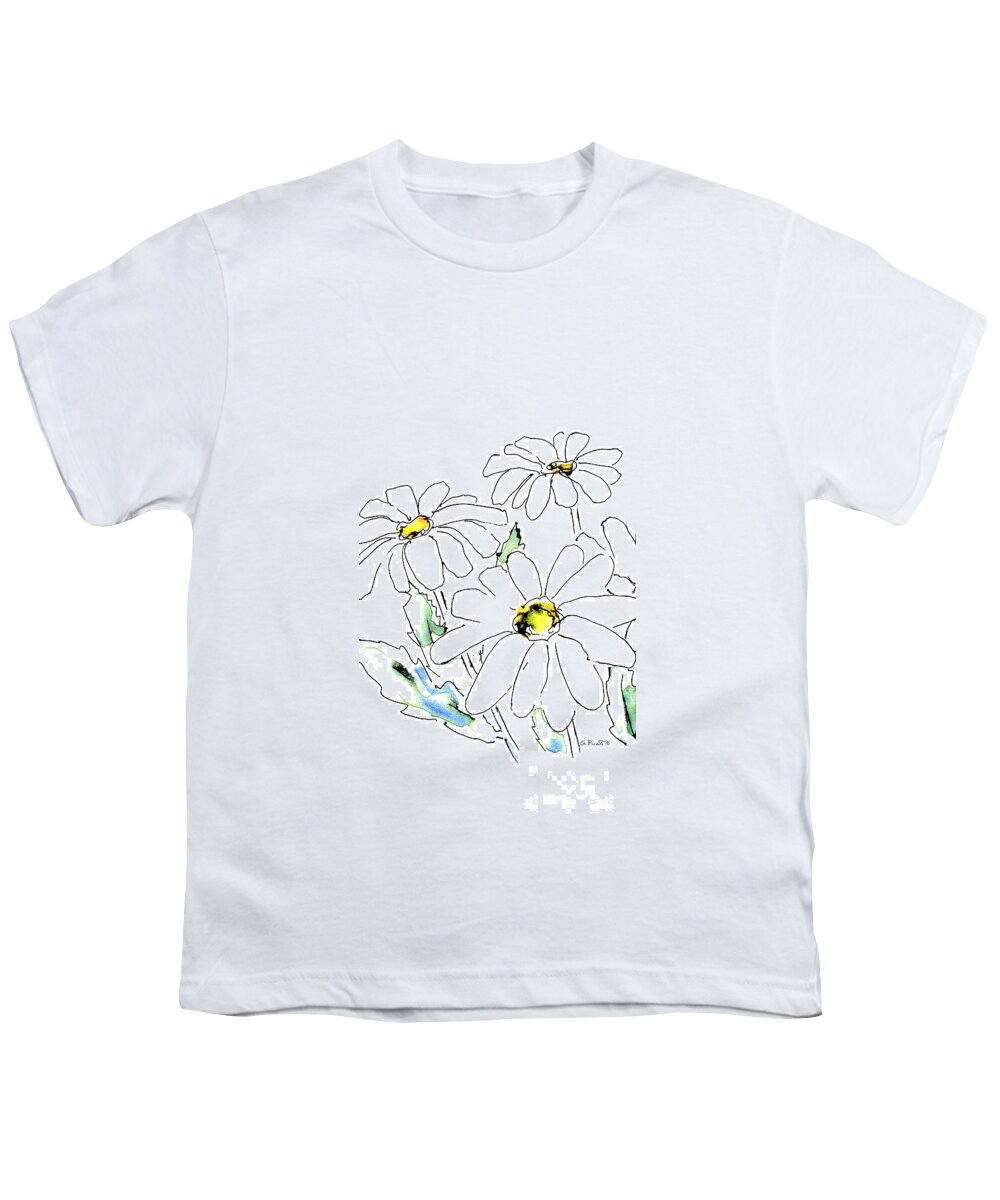 Daisy Youth T-Shirt featuring the drawing iPhone-Case-Flower-Daisy2 by Gordon Punt