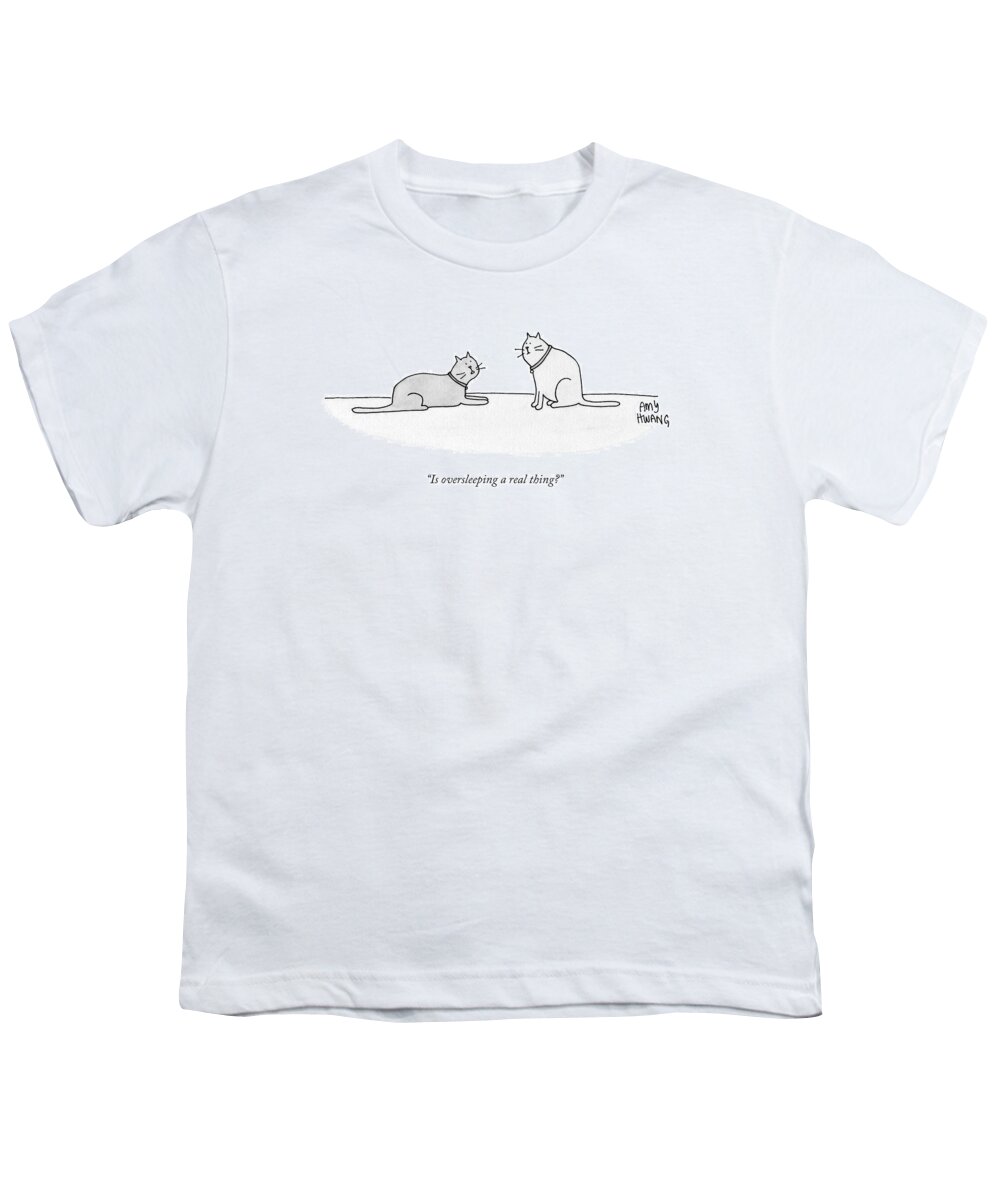 Cat Youth T-Shirt featuring the drawing Is Oversleeping A Real Thing? by Amy Hwang