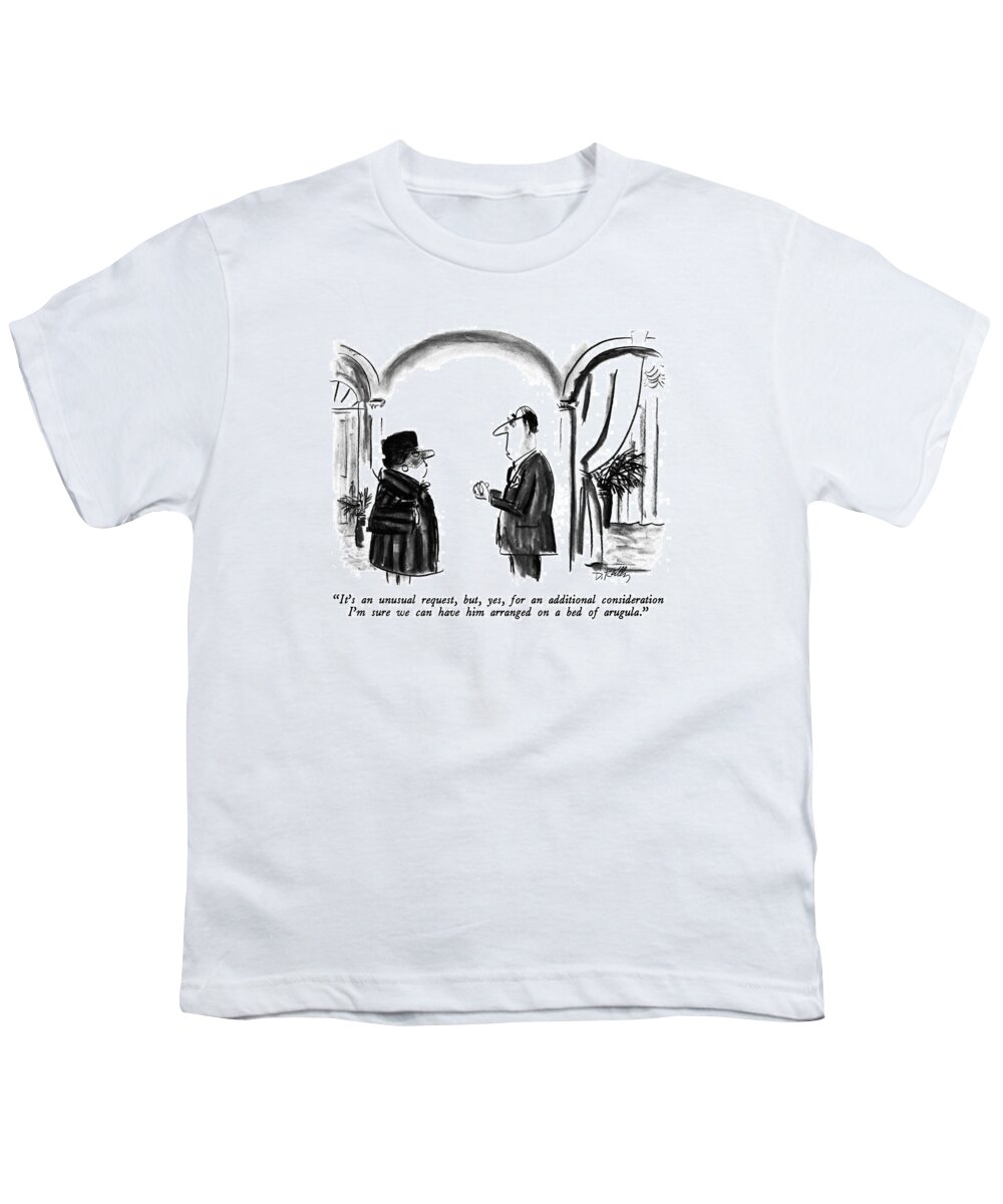 Funerals Youth T-Shirt featuring the drawing It's An Unusual Request by Donald Reilly