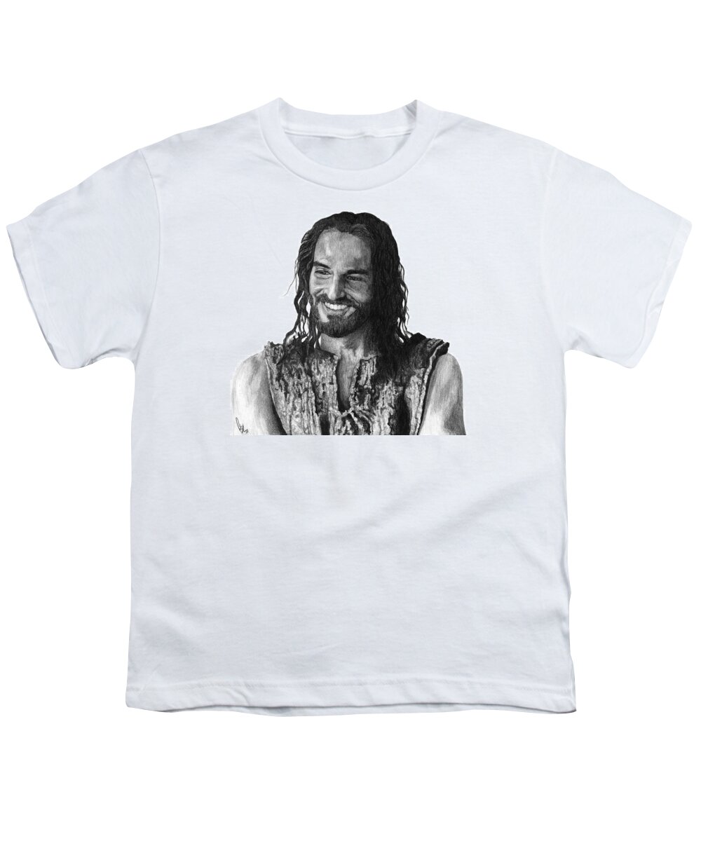 Drawing Youth T-Shirt featuring the drawing Jesus Smiling by Bobby Shaw