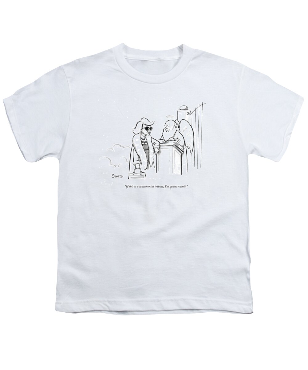 Joan Rivers Youth T-Shirt featuring the drawing Joan Rivers At The Gates Of Heaven by Benjamin Schwartz