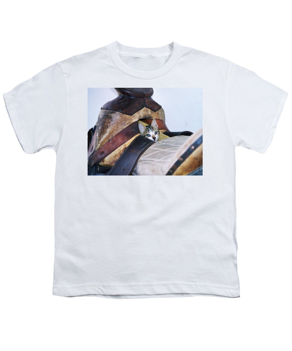 Cat Youth T-Shirt featuring the photograph Kitty in the Saddle by Kae Cheatham