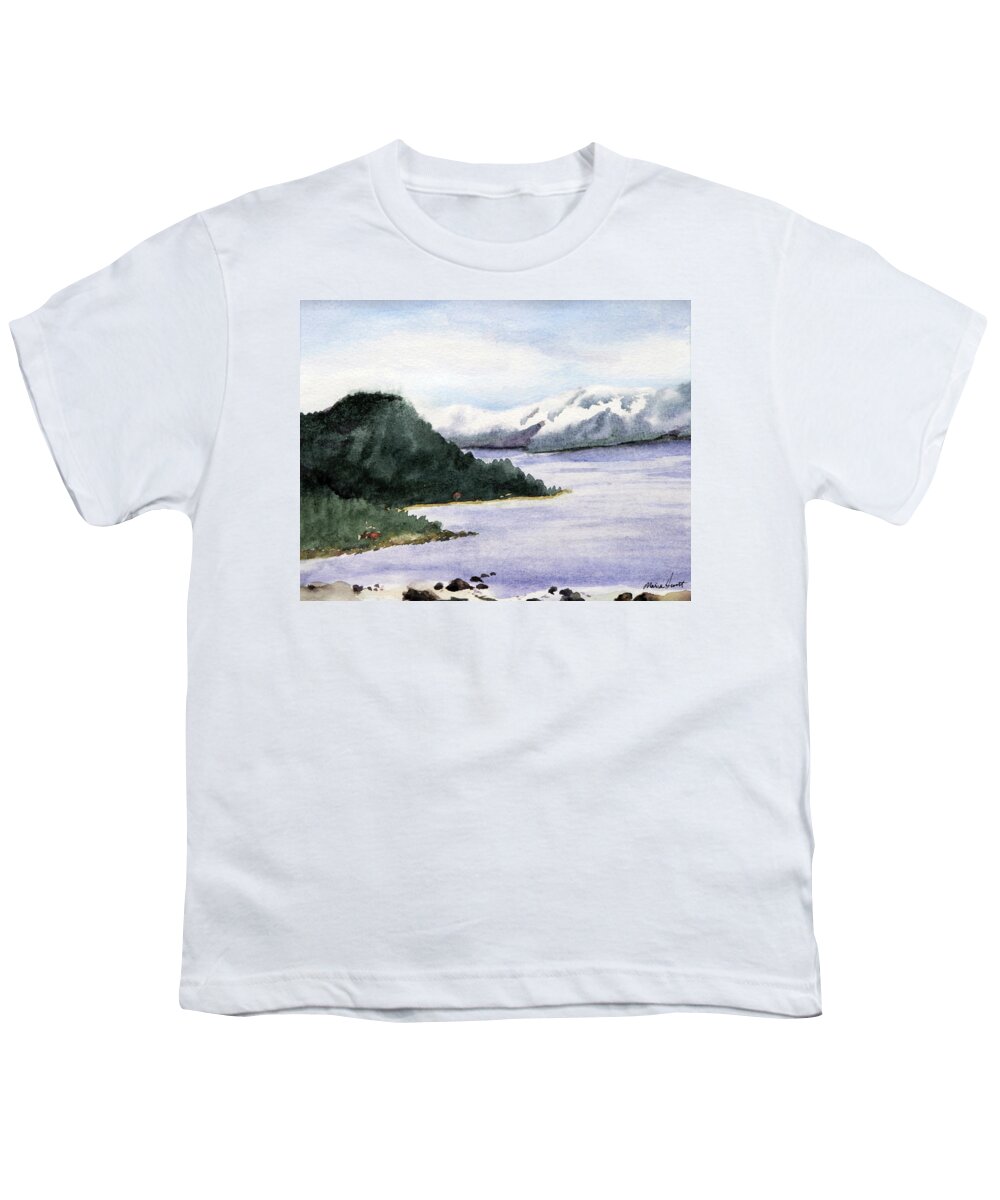 Landscape Youth T-Shirt featuring the painting Lake Tahoe in Snow by Maria Hunt