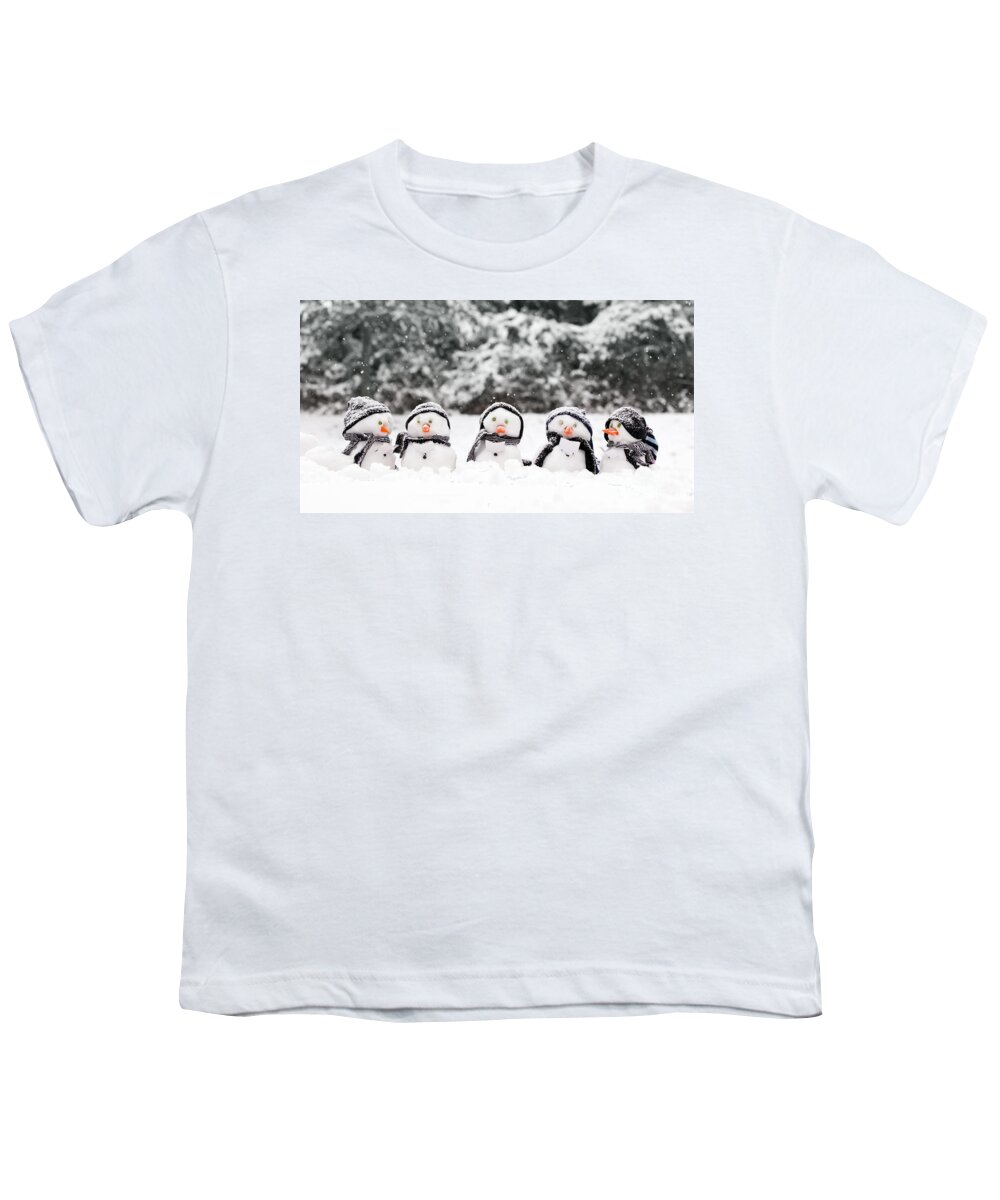 Snowmen Youth T-Shirt featuring the photograph Little snowmen in a group by Simon Bratt