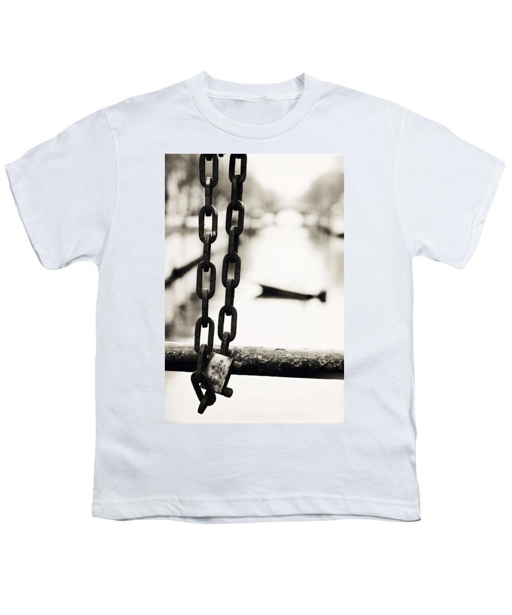 Netherlands Youth T-Shirt featuring the photograph Locked. Amsterdam Canal. Trash Sketches from Amsterdam by Jenny Rainbow