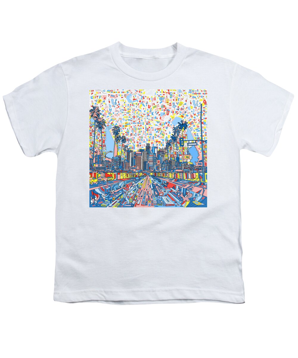 Los Angeles Youth T-Shirt featuring the painting Los Angeles Skyline Abstract 3 by Bekim M