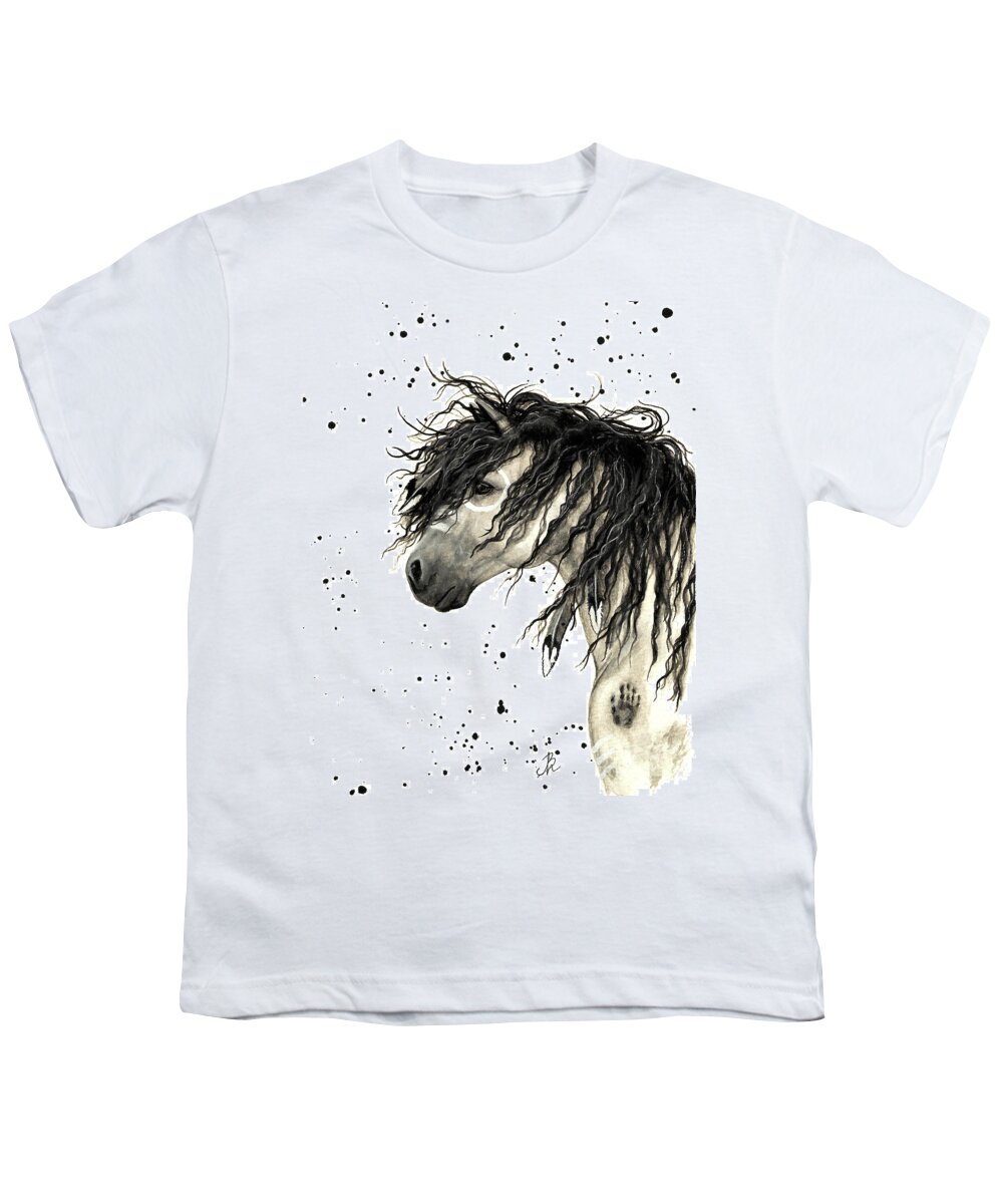 Mustang Horse Art Youth T-Shirt featuring the painting Majestic Grey Spirit Horse #44 by AmyLyn Bihrle