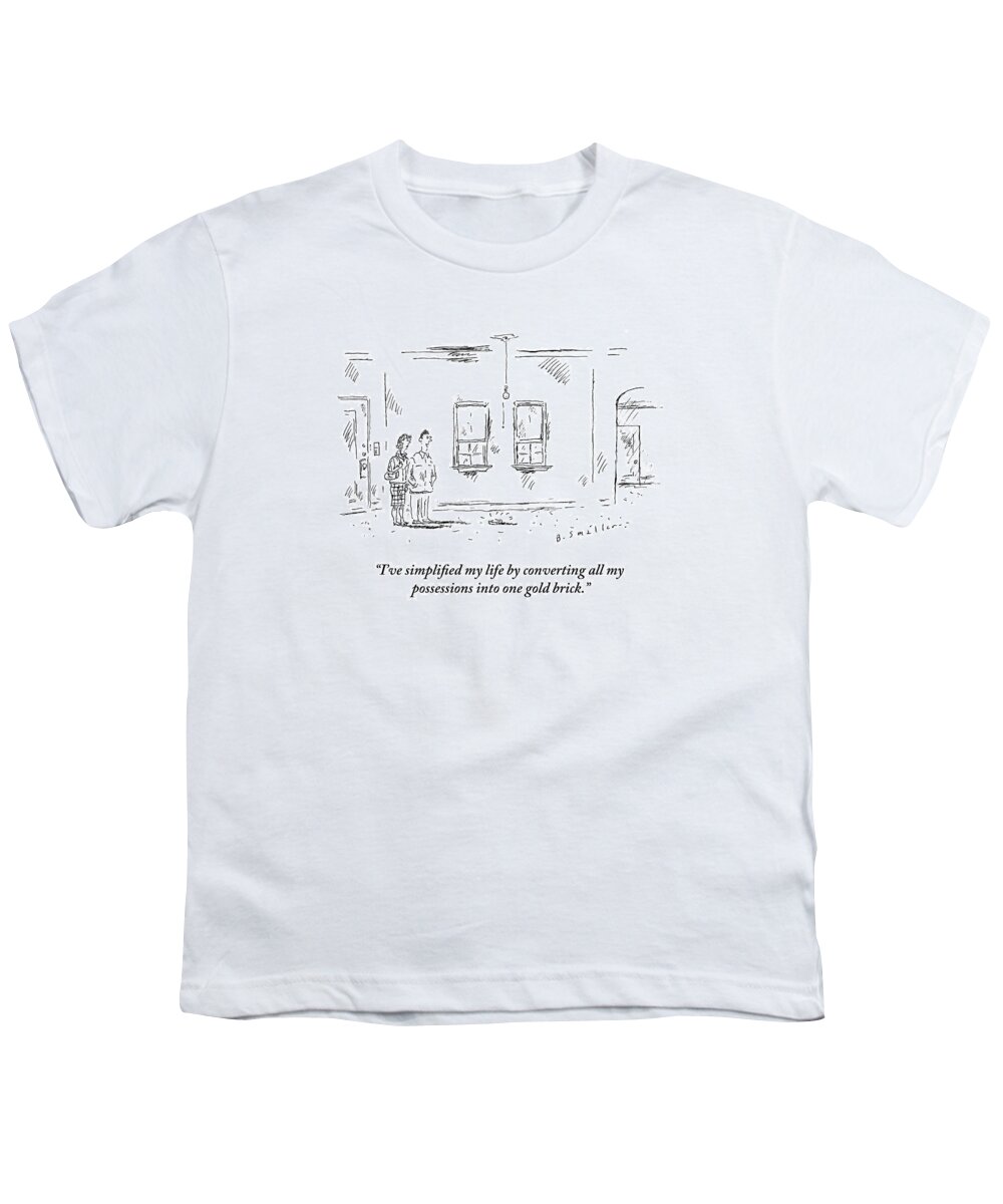 Simple Youth T-Shirt featuring the drawing Man Speaking To Woman In An Apartment That by Barbara Smaller