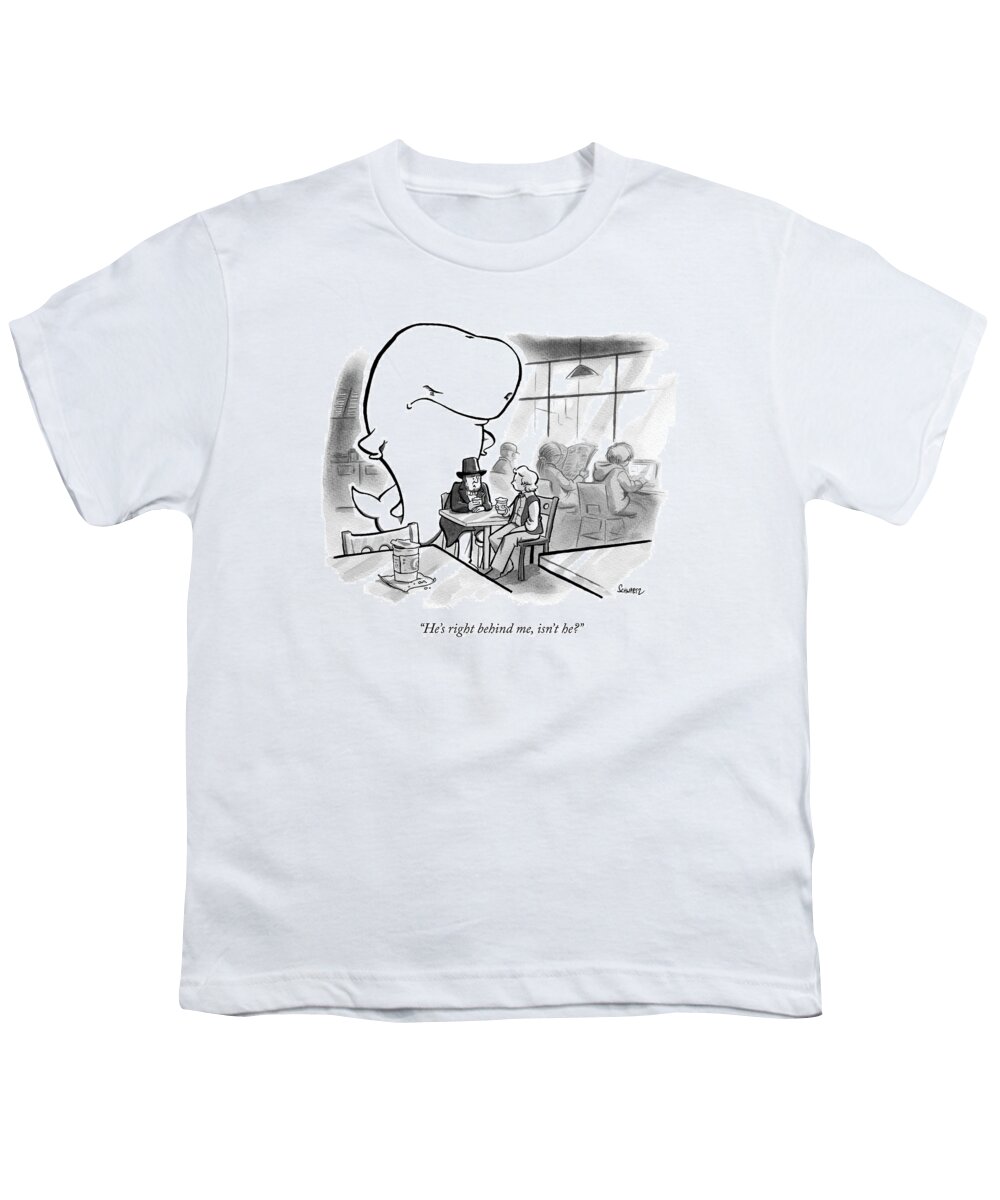 Moby Dick Youth T-Shirt featuring the drawing Moby Dick Stands Behind Captain Ahab by Benjamin Schwartz