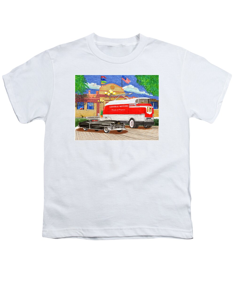 Framed Art Prints Of 1953 General Motors Parade Of Progress Custom Bus Youth T-Shirt featuring the painting Motorama General Motors mobile showroom on tour by Jack Pumphrey