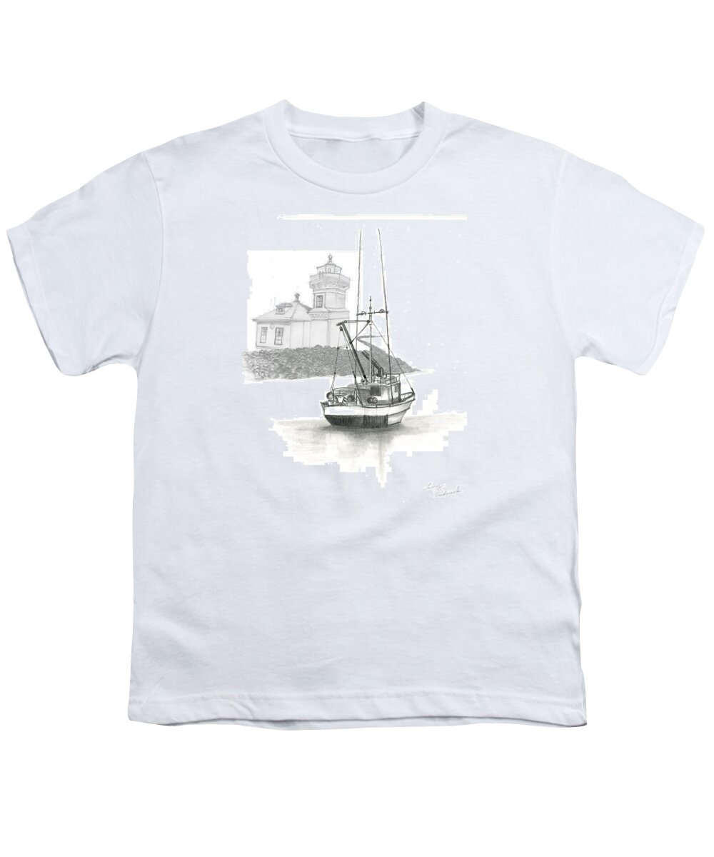 Mukilteo Youth T-Shirt featuring the drawing Mukilteo Lighthouse by Terry Frederick