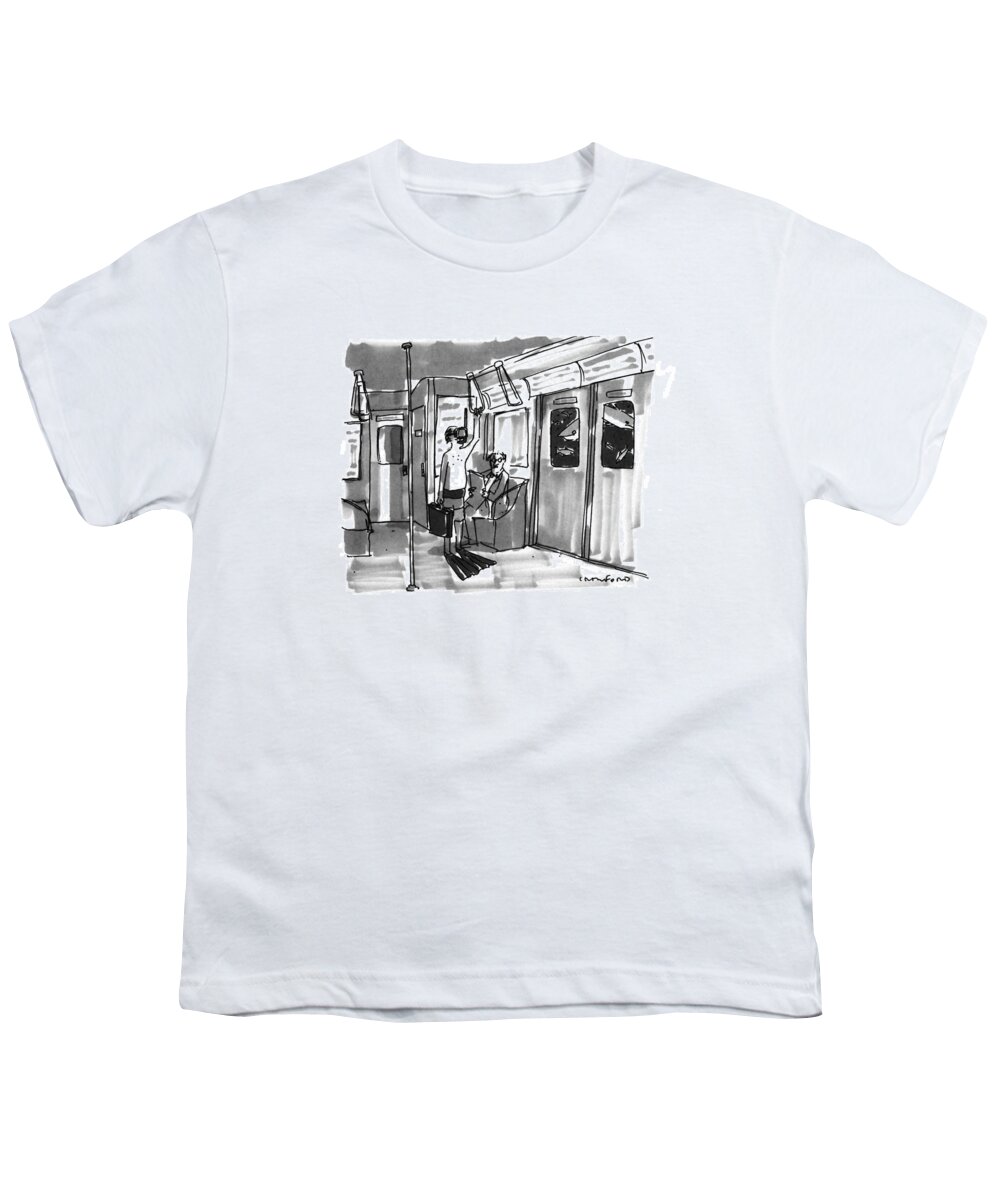 No Caption Youth T-Shirt featuring the drawing New Yorker August 14th, 1995 by Michael Crawford