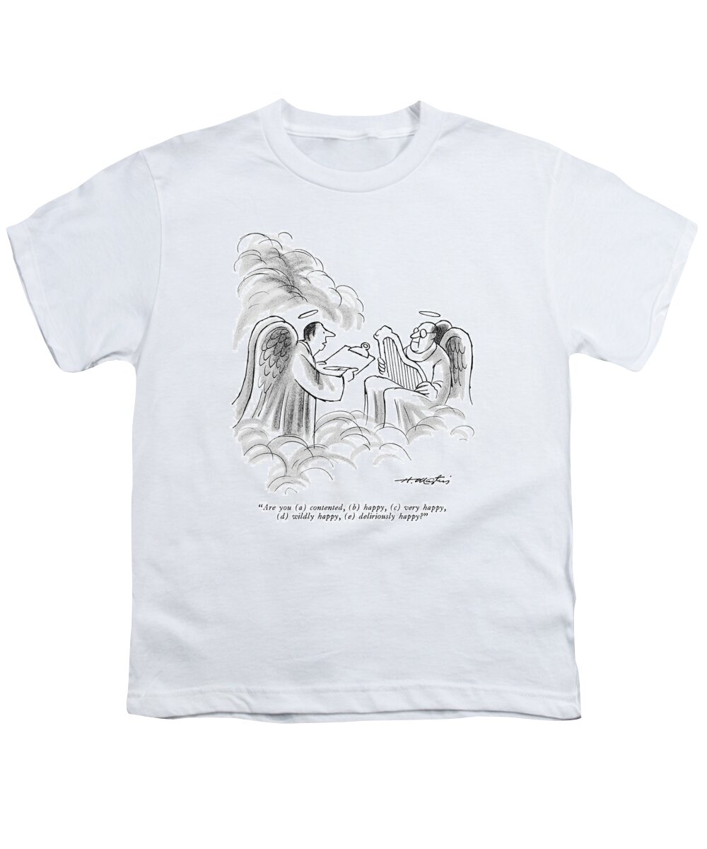 
 (one Male Angel In Heaven Taking Survey To Another Holding Harp.)polls Youth T-Shirt featuring the drawing New Yorker August 22nd, 1970 by Henry Martin
