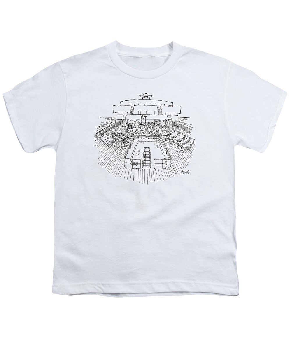 (noah's Ark As Cruise Ship Youth T-Shirt featuring the drawing New Yorker December 31st, 1979 by Mischa Richter