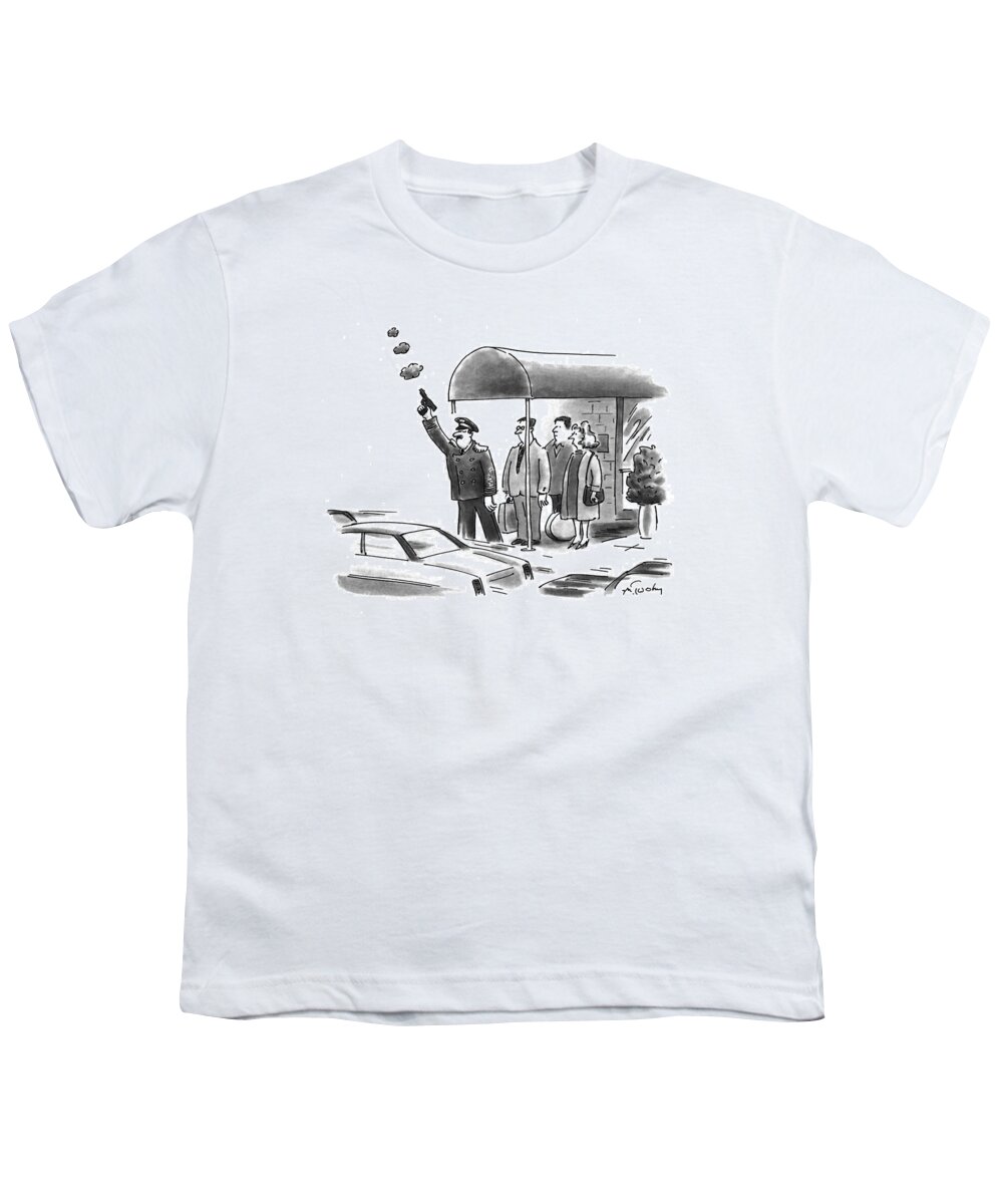 (the Doorman Hails A Cab With A Gun.)
Urban Youth T-Shirt featuring the drawing New Yorker January 24th, 1994 by Mike Twohy