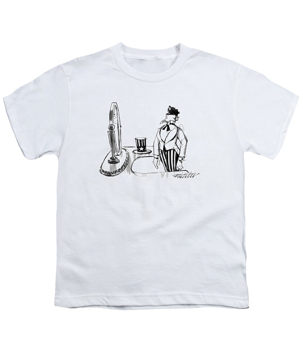 (uncle Sam Modeling A Policeman's Cap In Front Of A Mirror)
Politics Youth T-Shirt featuring the drawing New Yorker January 25th, 1993 by Mischa Richter