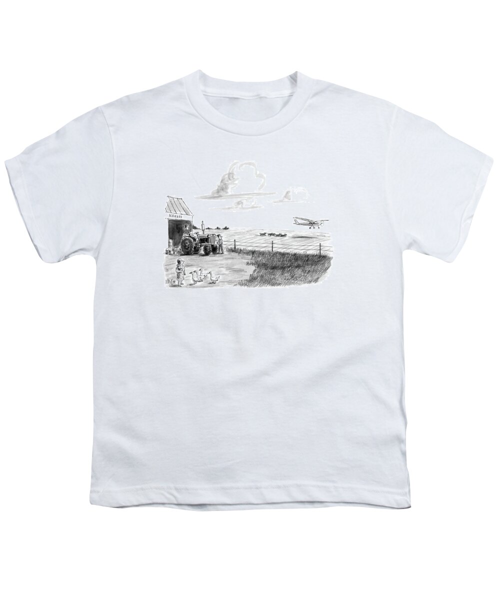 No Caption
Small Airplane About To Land In Farm In Russia.wolves Run After The Plane.refers To Recent Stunt By Mathias Rust Youth T-Shirt featuring the drawing New Yorker June 15th, 1987 by Warren Miller