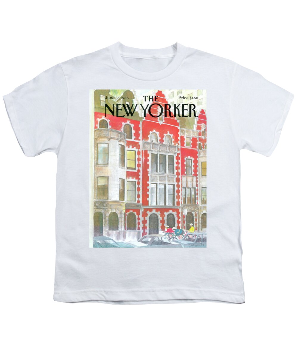 New York City Youth T-Shirt featuring the painting New Yorker June 17th, 1985 by Charles Saxon