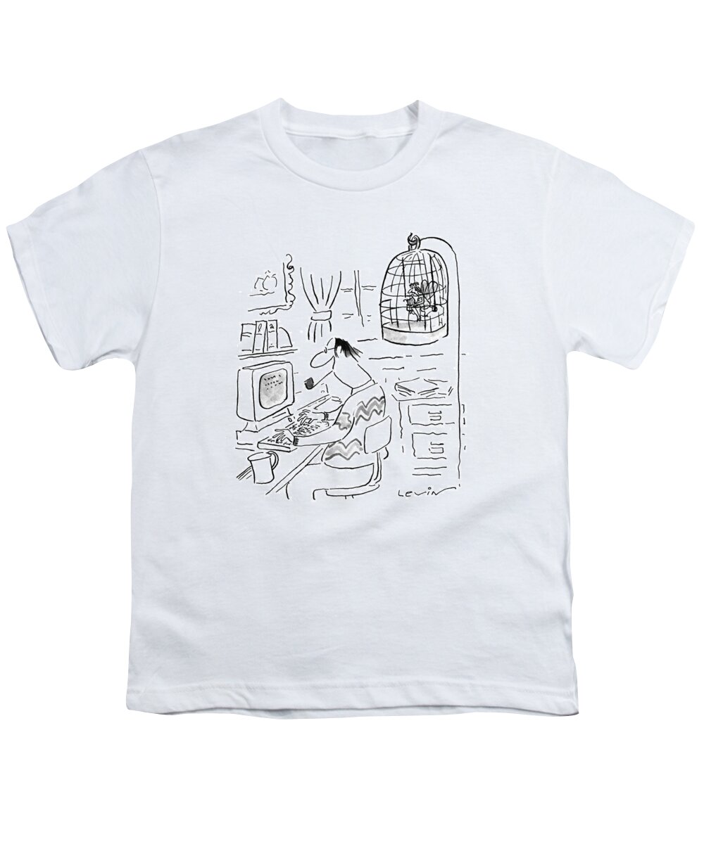 No Caption
Writer Sits At His Computer As Disconsolate Muse Watches From A Birdcage Overhead. 
No Caption
Writer Sits At His Computer As Disconsolate Muse Watches From A Birdcage Overhead. 
Characters Youth T-Shirt featuring the drawing New Yorker June 24th, 1996 by Arnie Levin