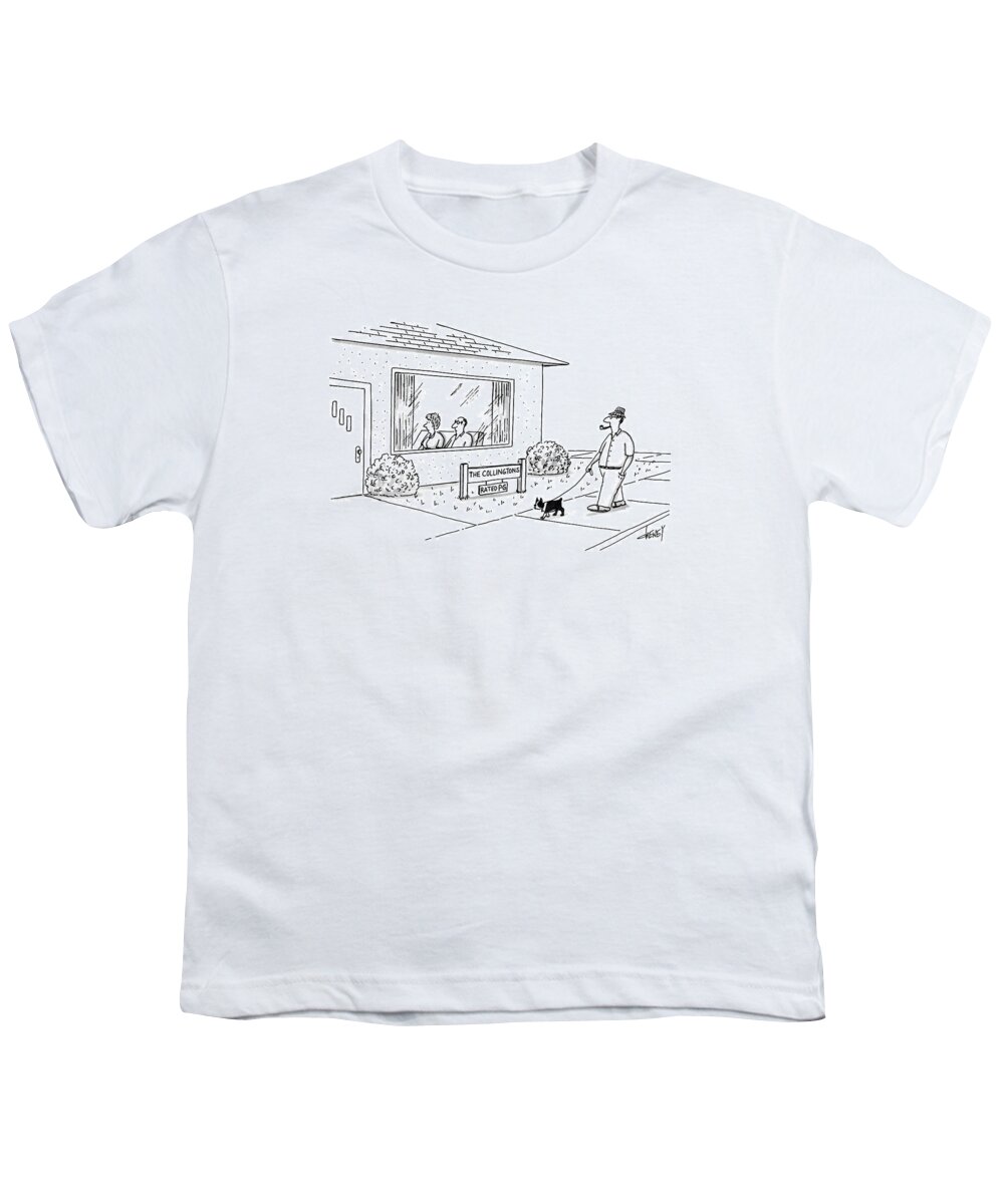 No Caption
A Boring Couple Can Be Seen Through House Front Window Youth T-Shirt featuring the drawing New Yorker September 7th, 1987 by Tom Cheney