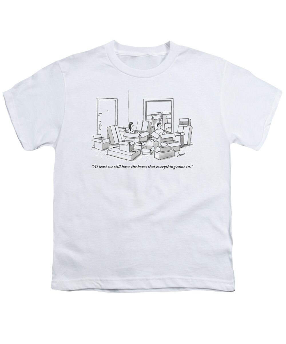 Apartment Youth T-Shirt featuring the drawing Nude Man And Woman Sit In Foreclosed Apartment by Tom Cheney