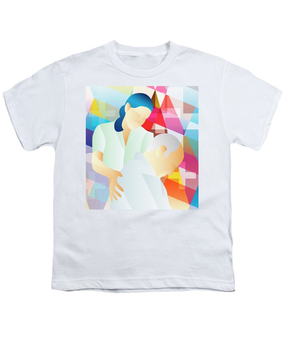 30s Youth T-Shirt featuring the photograph Nurse Comforting Elderly Male Patient by Ikon Ikon Images