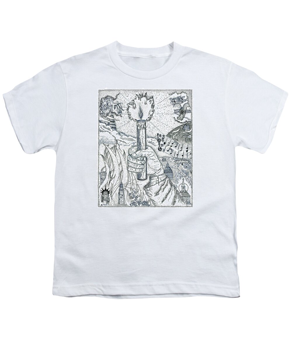 Christian Youth T-Shirt featuring the drawing One Candle by Glenn McCarthy Art and Photography