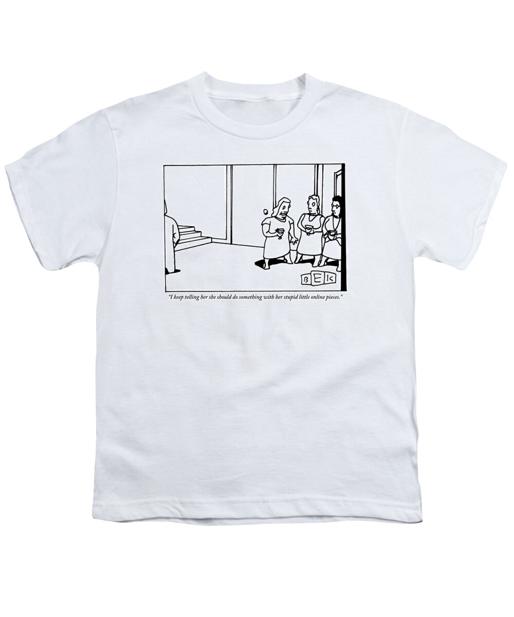 Parties-cocktail Youth T-Shirt featuring the drawing One Women Says To Two Others by Bruce Eric Kaplan