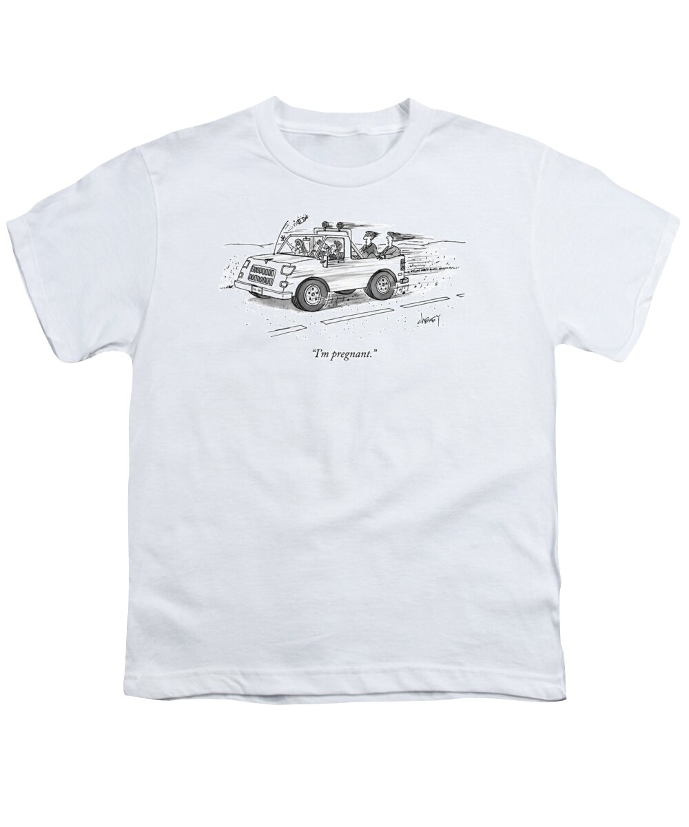 Automobiles Youth T-Shirt featuring the drawing Parents Sitting In The Trunk Of A Pickup Truck by Tom Cheney