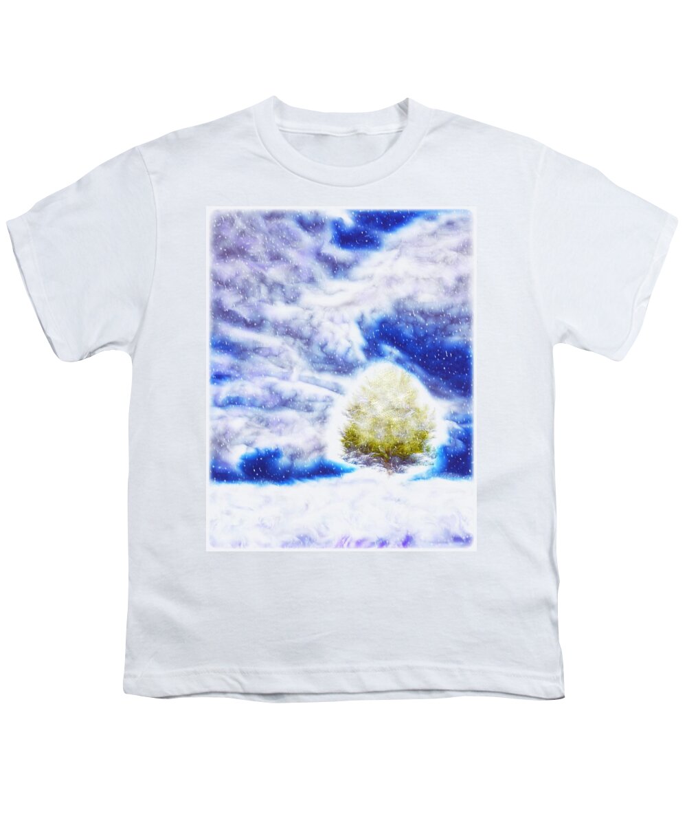 Digital Youth T-Shirt featuring the digital art Pine Tree in Winter by Lilia S