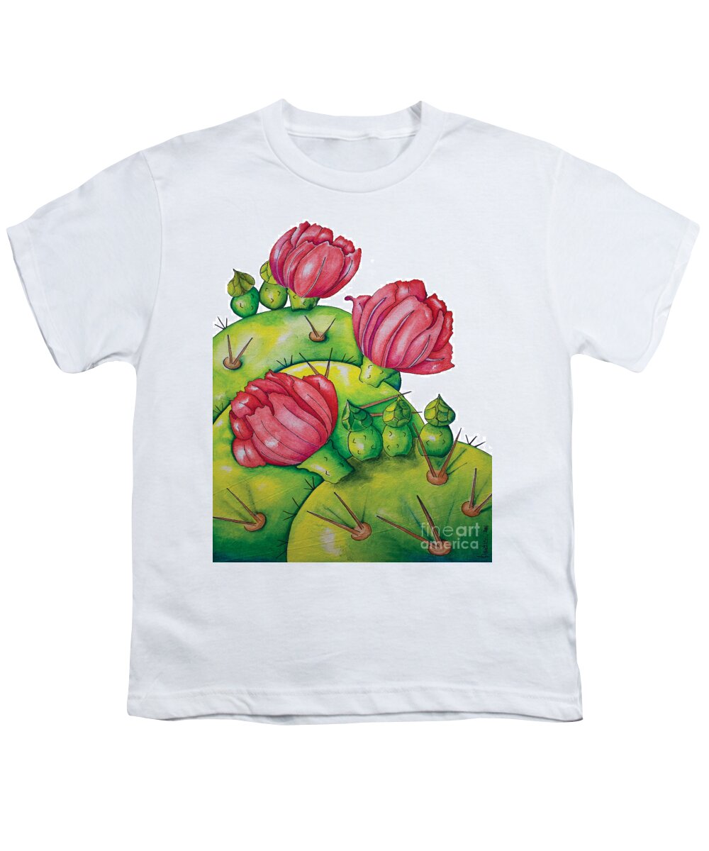 Floral Youth T-Shirt featuring the painting Prickly Pear Bloom by Kandyce Waltensperger
