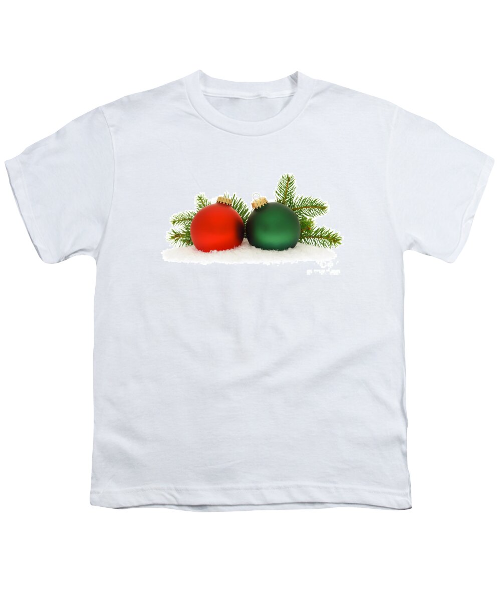 Christmas Youth T-Shirt featuring the photograph Red and green Christmas baubles by Elena Elisseeva