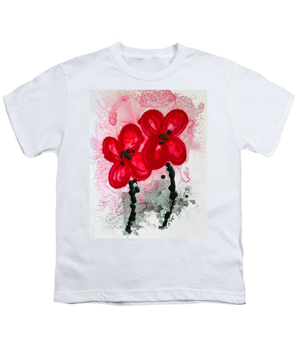 Red Asian Poppies Youth T-Shirt featuring the painting Red Asian Poppies by Sharon Cummings