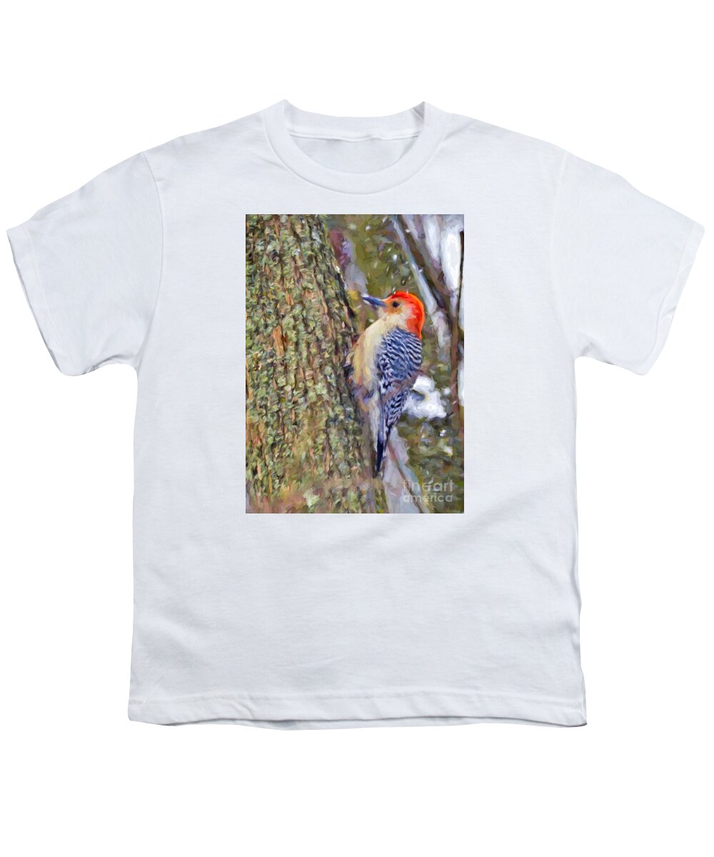 Red-bellied Woodpecker Youth T-Shirt featuring the photograph Red-bellied Woodpecker As The Snow Falls by Kerri Farley