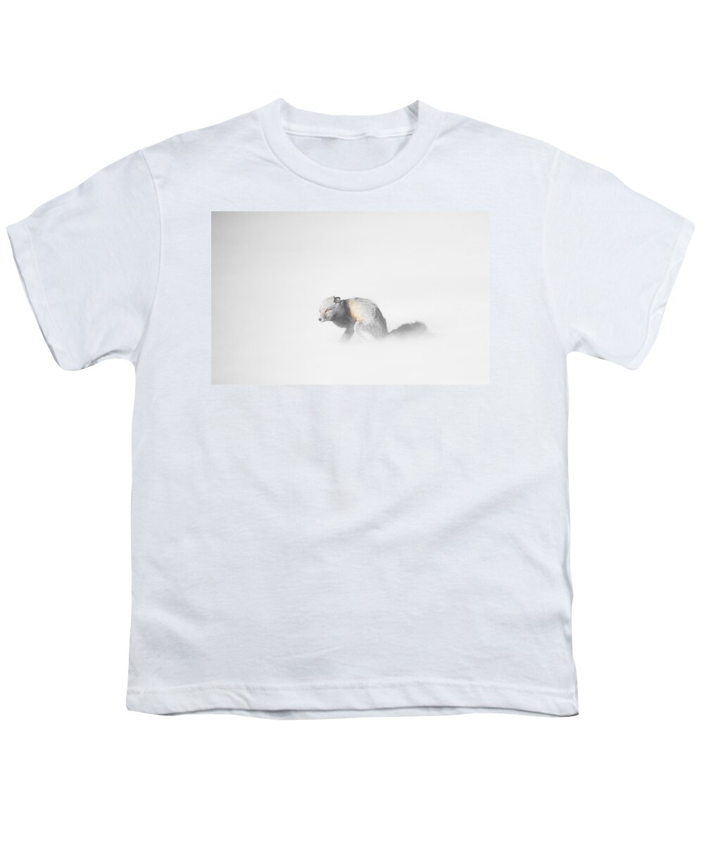 Yellowstone Youth T-Shirt featuring the photograph Red Fox in Winter Storm by Bill Cubitt
