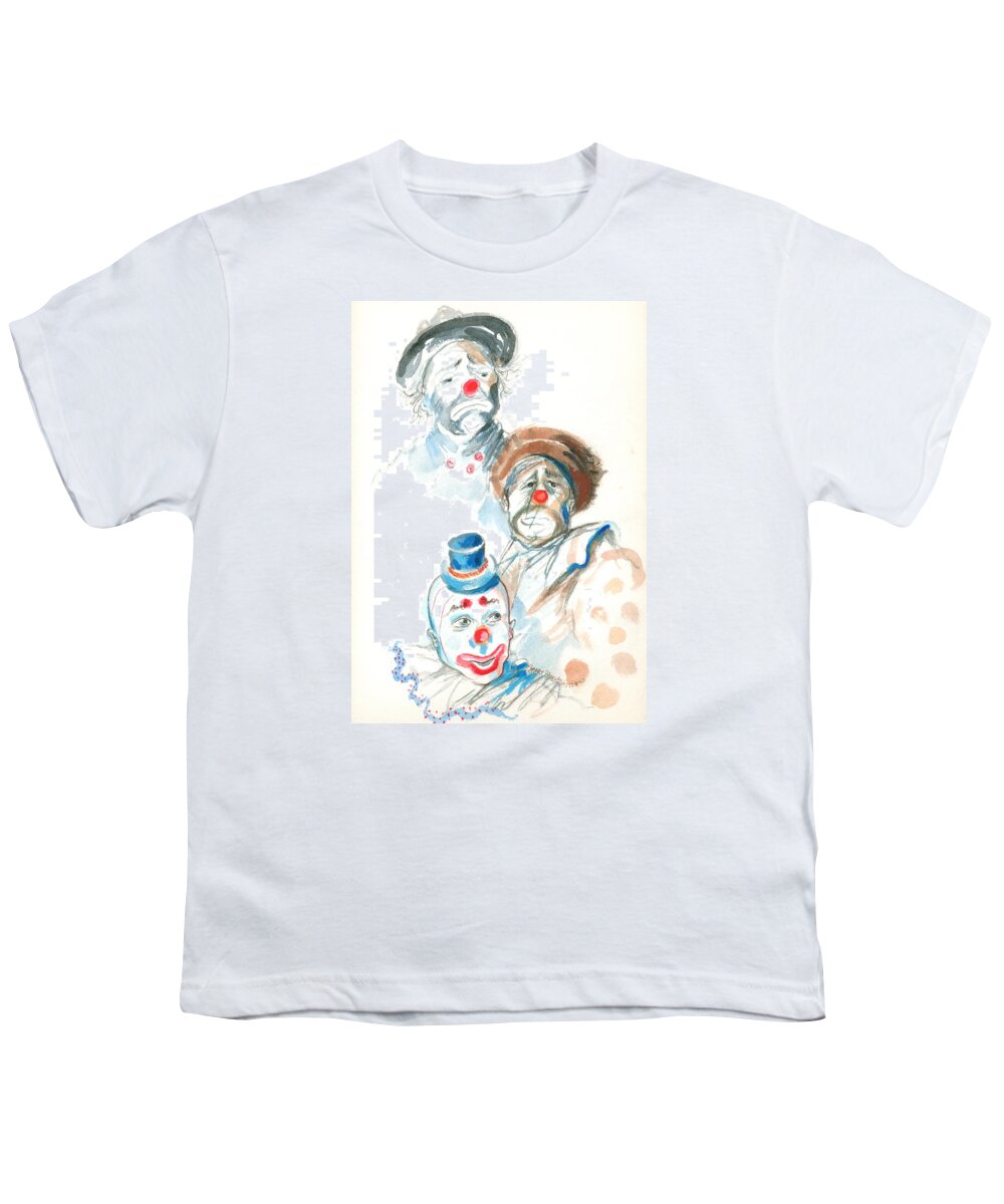 Watercolor Youth T-Shirt featuring the painting Remember the Clowns by Mary Armstrong