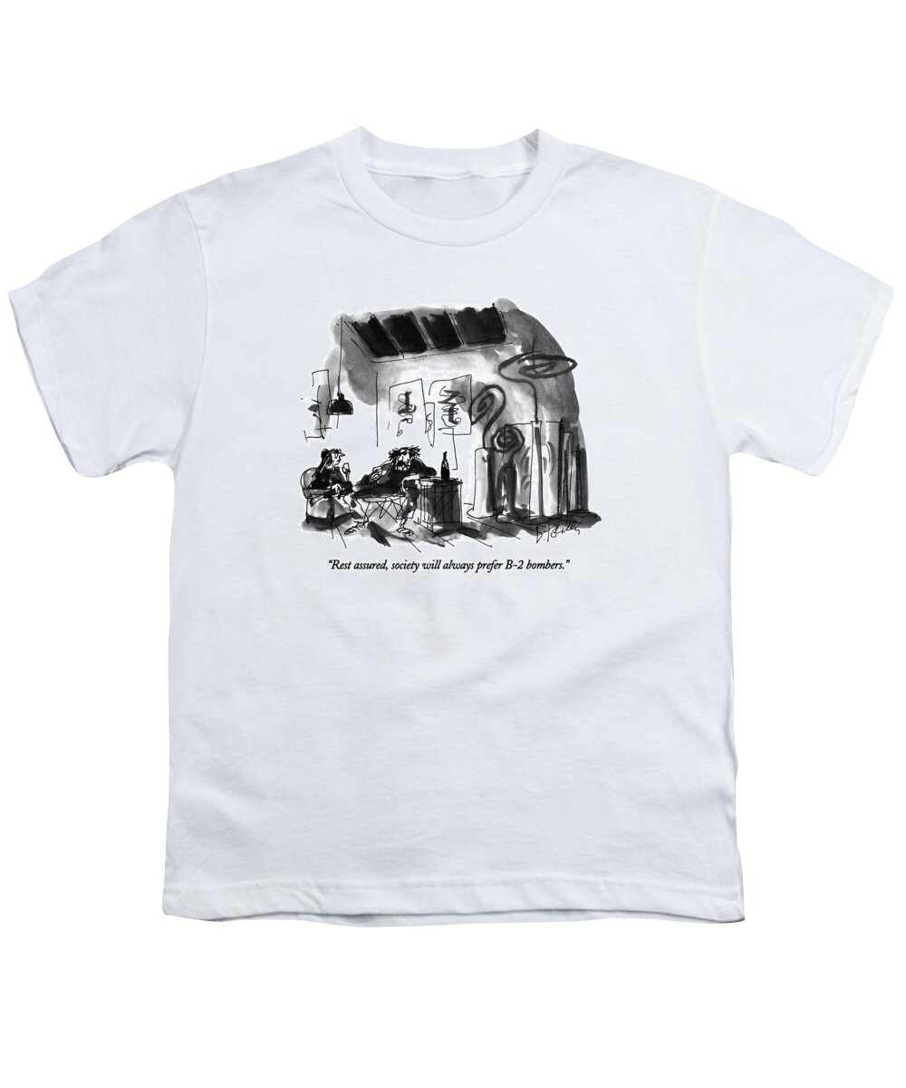 

 Artist Says To Woman In His Studio As They Drink Wine. 
Artists Youth T-Shirt featuring the drawing Rest Assured by Donald Reilly