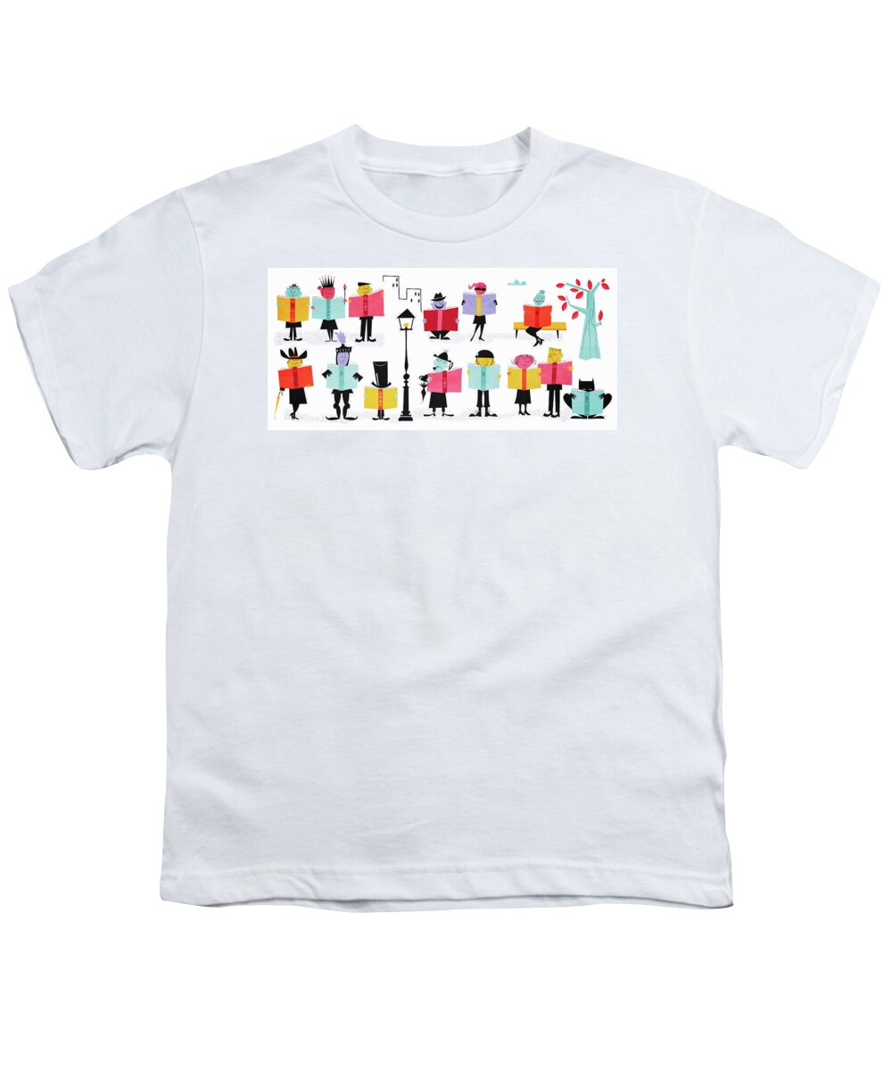 Adult Youth T-Shirt featuring the photograph Rows Of Characters Enjoying Reading by Ikon Ikon Images