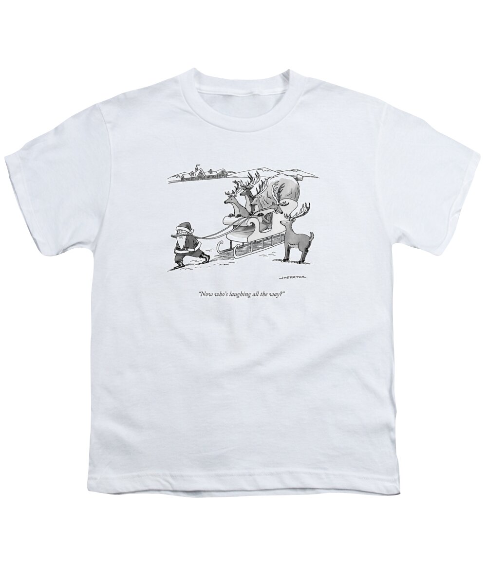 Cctk Youth T-Shirt featuring the drawing Santa Claus Pulls A Sleigh Full Of Reindeer by Joe Dator